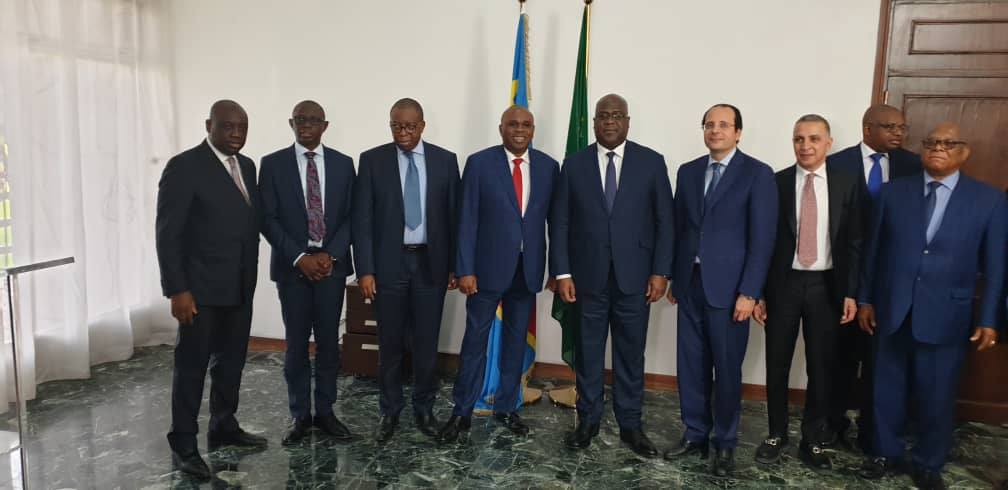 La délégation de l'Afreximbank, présidée par M. Benedict Oramah,  avec le nouveau président du RDC, M. Felix Tshisekedi