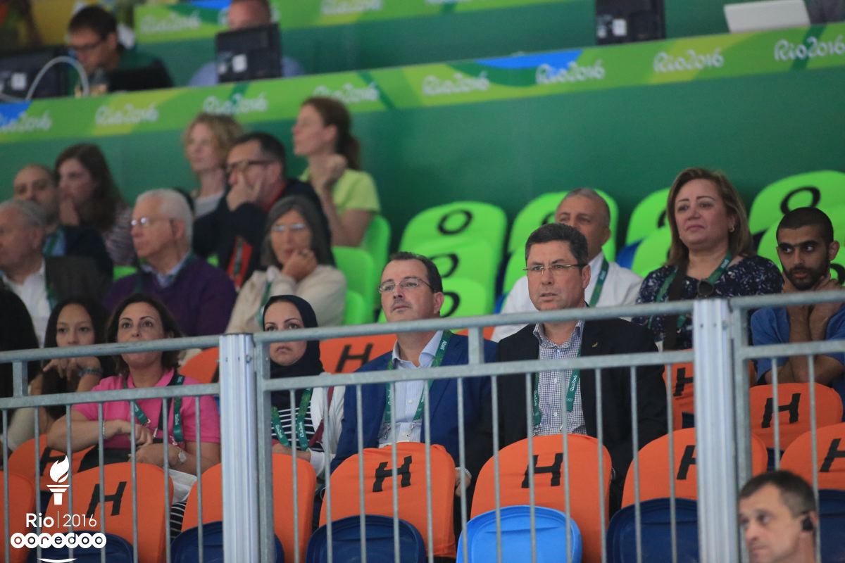 Le ministre des Sports Maher Ben Dhia et le président du comité Olympique Mehrez Boussayan au rendez-vous