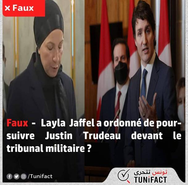 Layla Jaffel poursuit Justin Trudeau devant le tribunal militaire ?