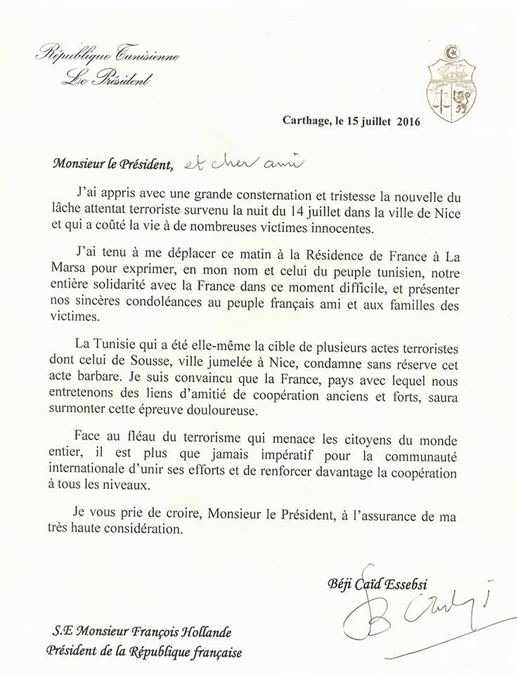 Attentat de Nice : Condoléances de Béji Caid Essebsi à son homologue français François Hollande