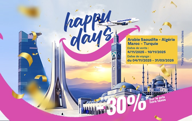 nouvelair lance sa promo "Happy Days" avec 30% de réduction pour ses passagers