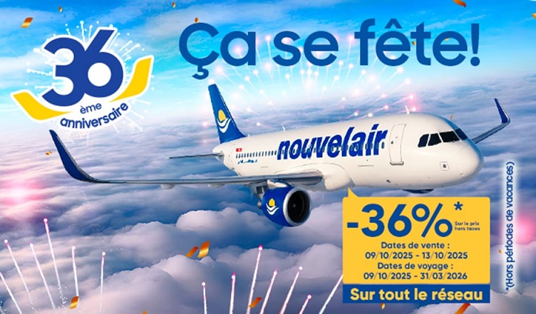 Nouvelair fête ses 36 ans avec une offre exceptionnelle : -36 % sur tous ses vols !