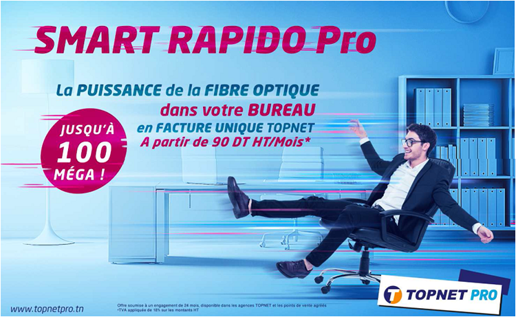 Jusqu'à 100 Méga d’internet grâce à l’offre Smart Rapido PRO de Topnet