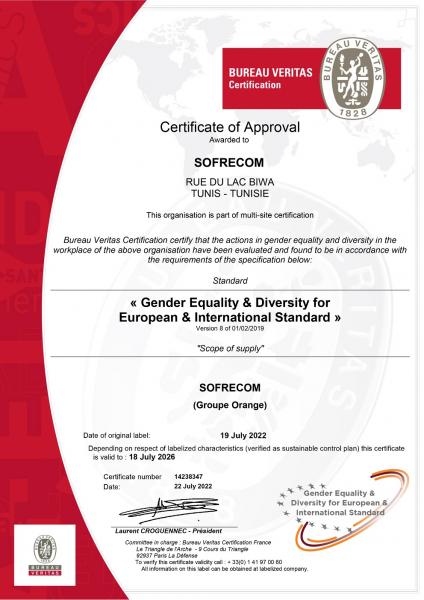 Sofrecom Tunisie obtient le label GEEIS et confirme sa politique d’égalité femmes-hommes