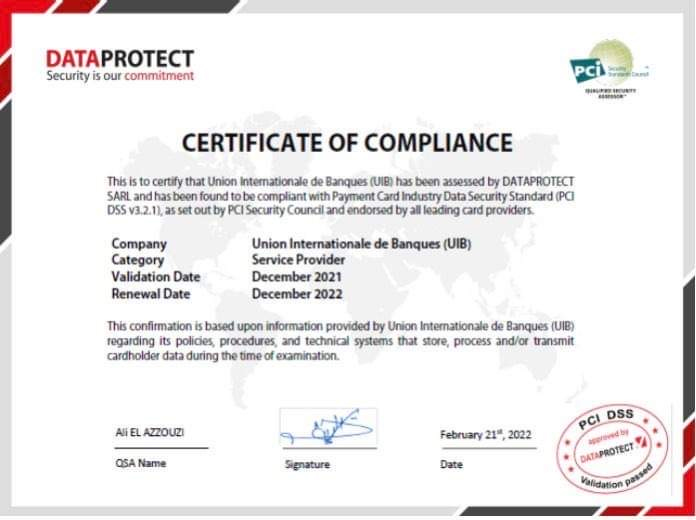 UIB certifiée PCI-DSS pour la 4ème année consécutive
