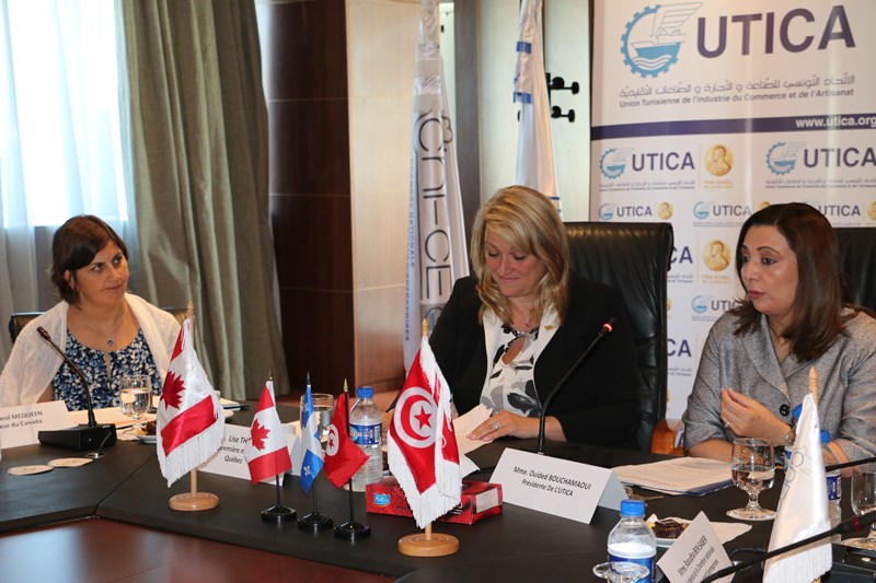 Carol McQueen, ambassadeur du Canada, Lise Thériault, Vice-Première  Ministre du Québec et Ouided Bouchamaoui, Présidente de l'UTICA