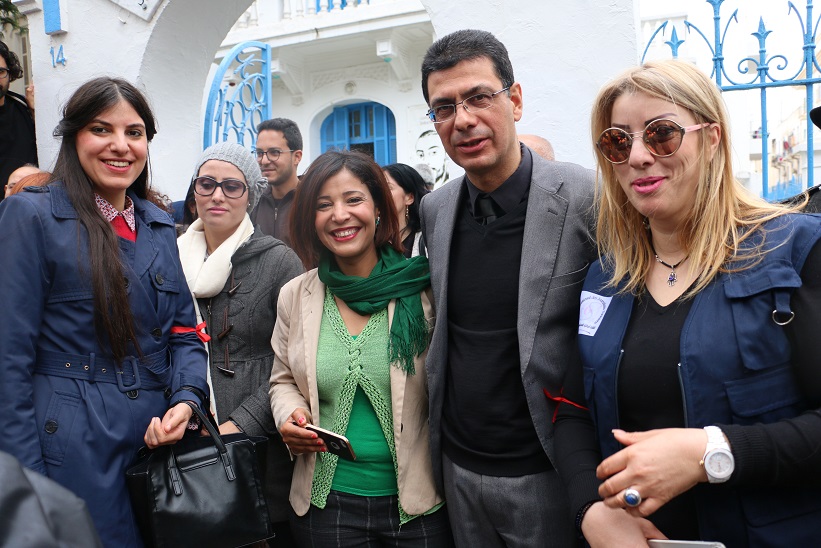 Kais Ben Mrad, SG de la Fédération Tunisienne des Directeurs de Journaux avec les collègues Zmorda Dalhoumi, Mabouka Khedhir et Nouha Belaid 