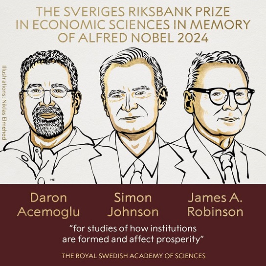 Le prix Nobel d’économie 2024 décerné à Daron Acemoglu, Simon Johnson et James A. Robinson